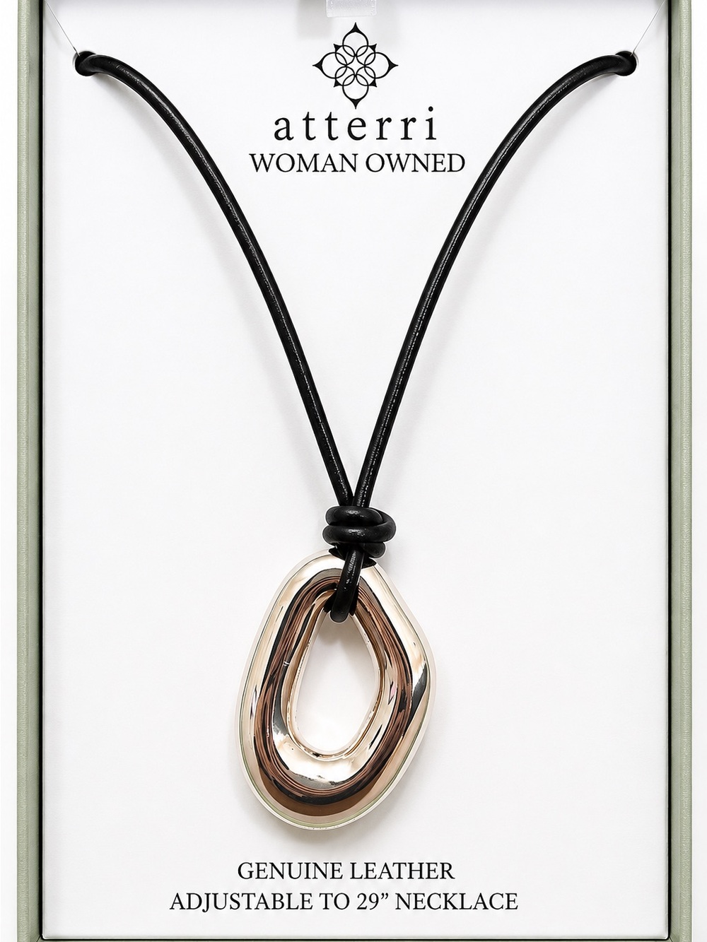 Atterri Genuine Leather Adjustable Necklace Gold Tone Teardrop Pendant NIB